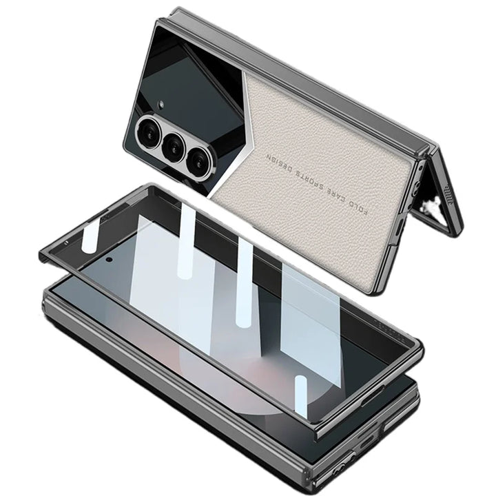 Luxury Leather Case for Samsung Z Fold 6 with Tempered Glass