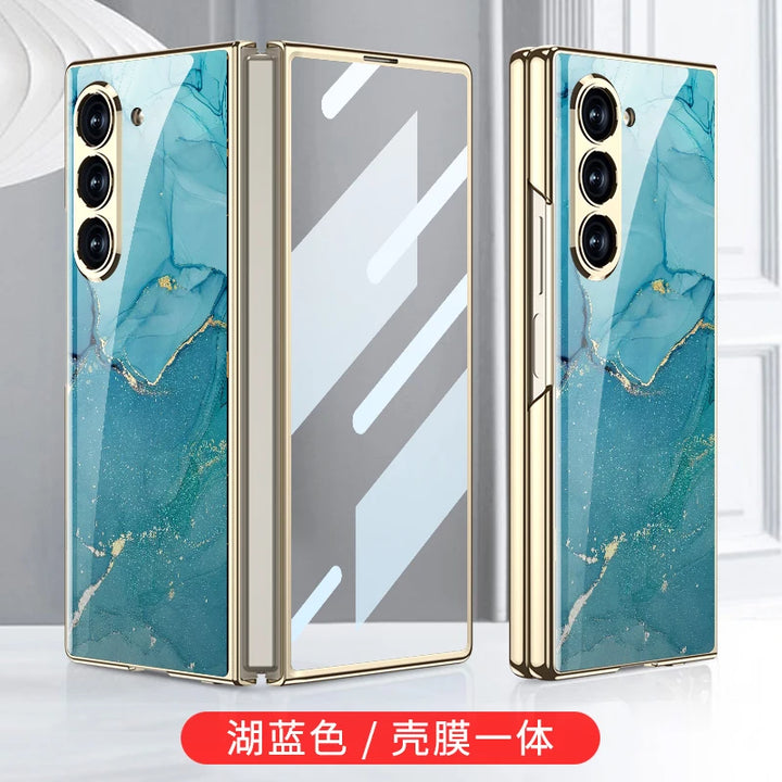 Luxury Plated Tempered Glass Case with Hard Frame for Samsung Galaxy Z Fold 6/5