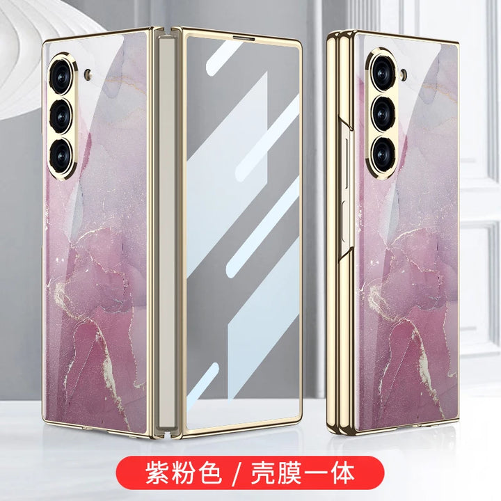 Luxury Plated Tempered Glass Case with Hard Frame for Samsung Galaxy Z Fold 6/5