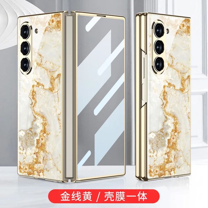 Luxury Plated Tempered Glass Case with Hard Frame for Samsung Galaxy Z Fold 6/5