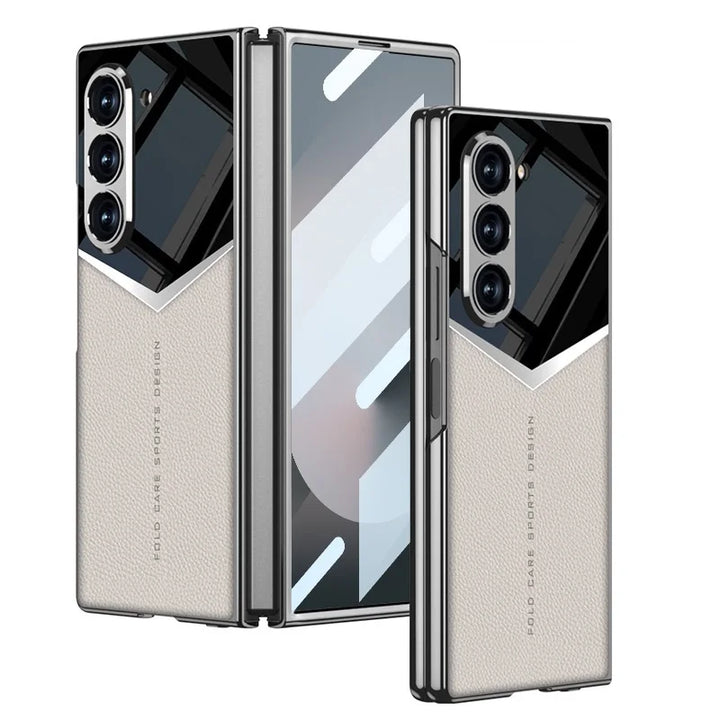 Luxury Leather Case for Samsung Z Fold 6 with Tempered Glass