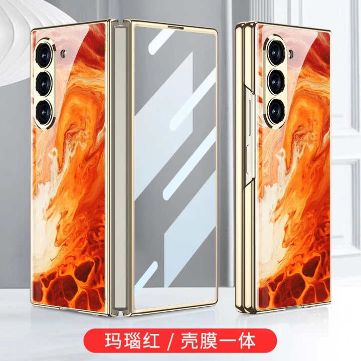 Luxury Plated Tempered Glass Case with Hard Frame for Samsung Galaxy Z Fold 6/5