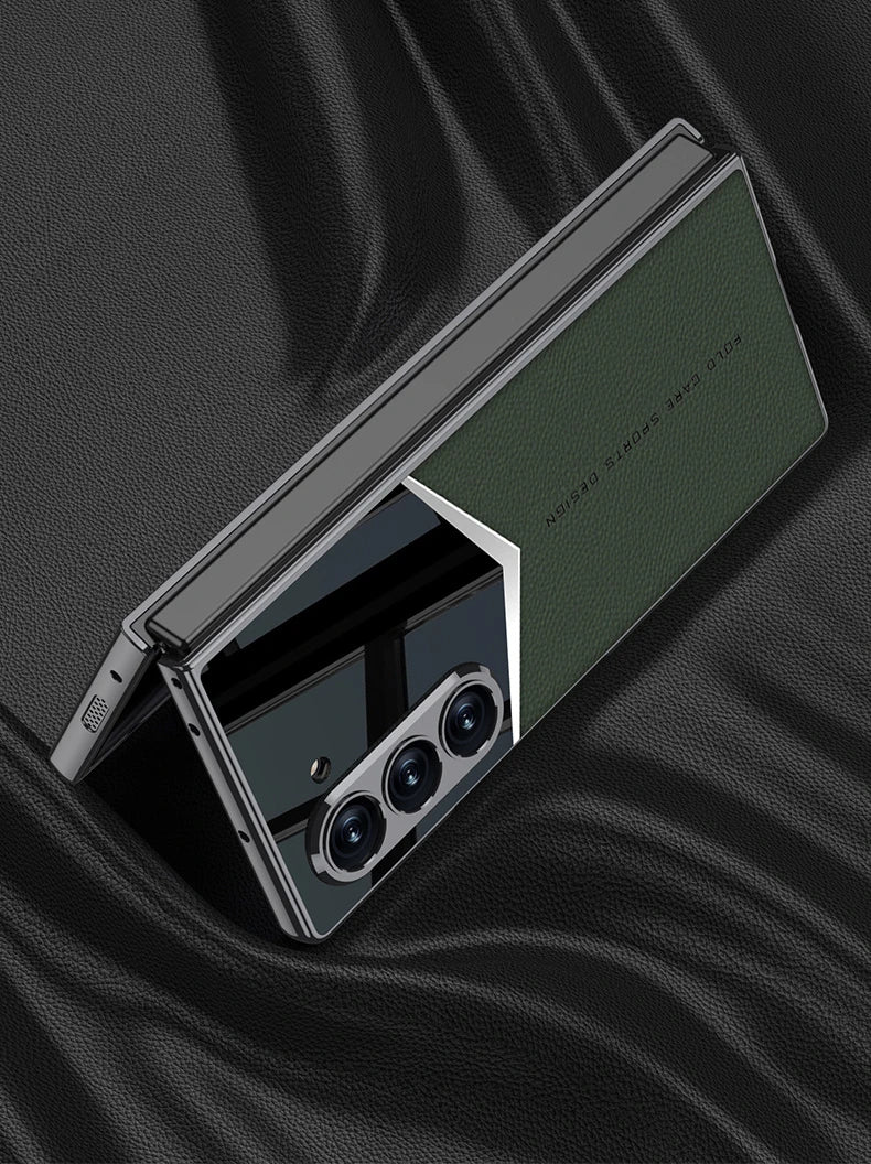 Luxury Leather Case for Samsung Z Fold 6 with Tempered Glass