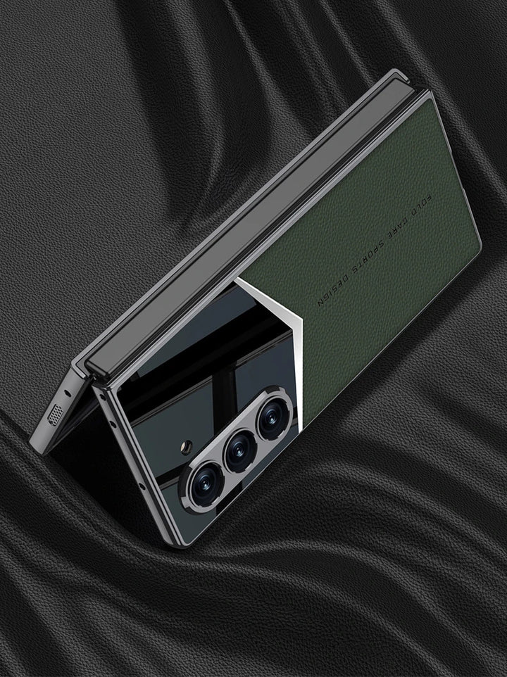 Luxury Leather Case for Samsung Z Fold 6 with Tempered Glass