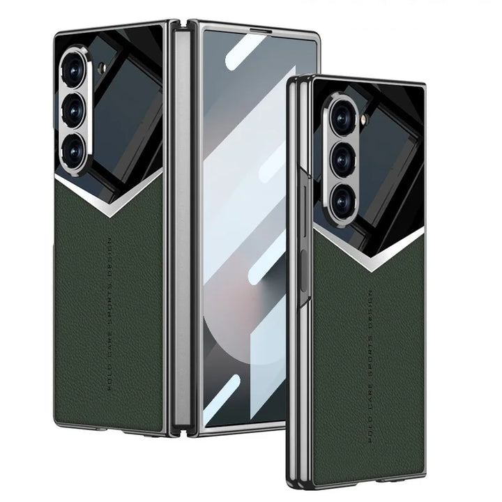 Luxury Leather Case for Samsung Z Fold 6 with Tempered Glass