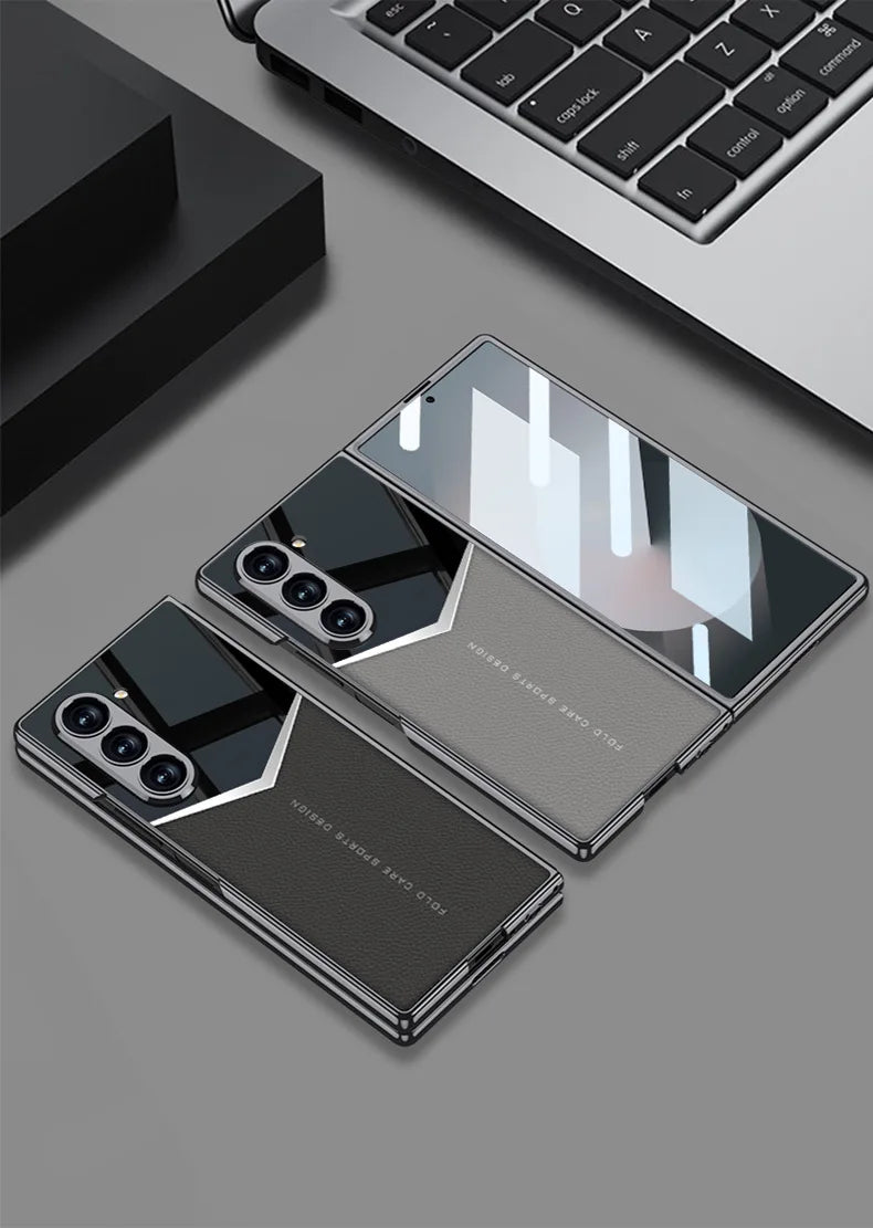Luxury Leather Case for Samsung Z Fold 6 with Tempered Glass