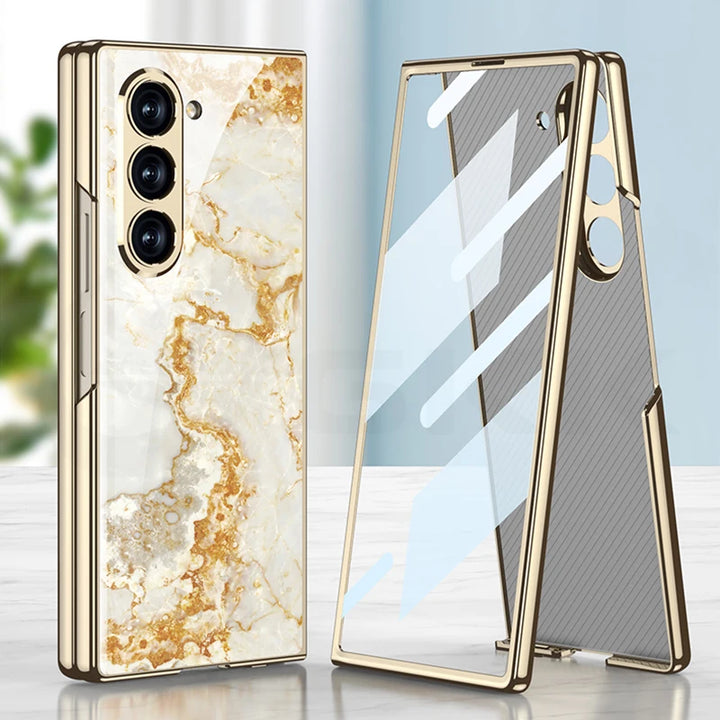 Luxury Plated Tempered Glass Case with Hard Frame for Samsung Galaxy Z Fold 6/5