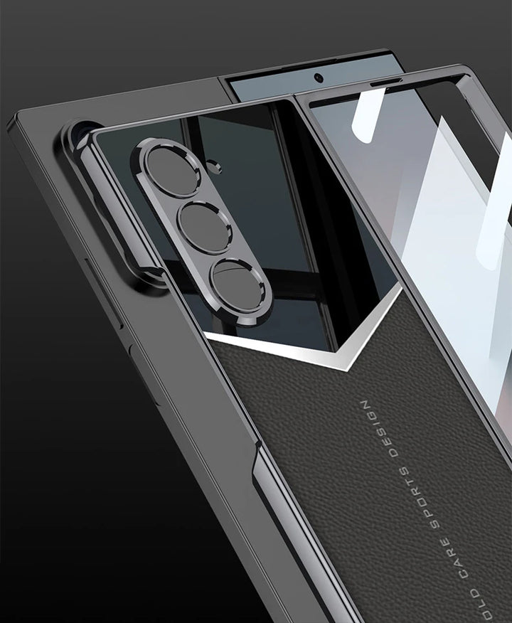 Luxury Leather Case for Samsung Z Fold 6 with Tempered Glass