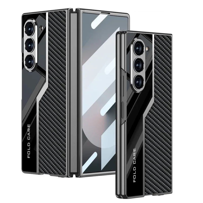 Luxury Leather Case for Samsung Z Fold 6 with Tempered Glass