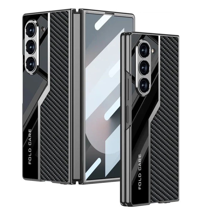 Luxury Leather Case for Samsung Z Fold 6 with Tempered Glass