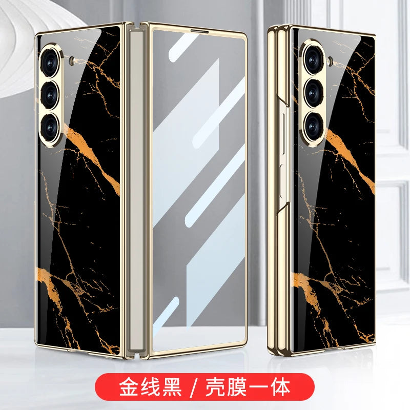 Luxury Plated Tempered Glass Case with Hard Frame for Samsung Galaxy Z Fold 6/5