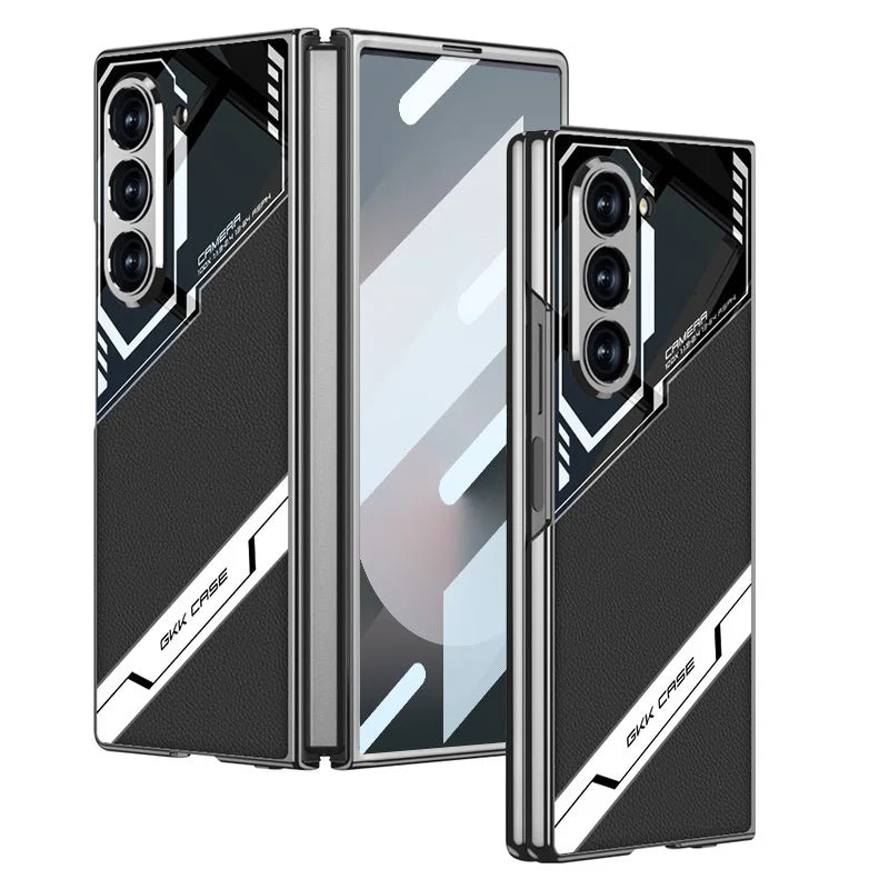 Luxury Leather Case for Samsung Z Fold 6 with Tempered Glass