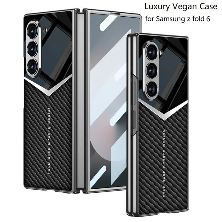 Luxury Leather Case for Samsung Z Fold 6 with Tempered Glass