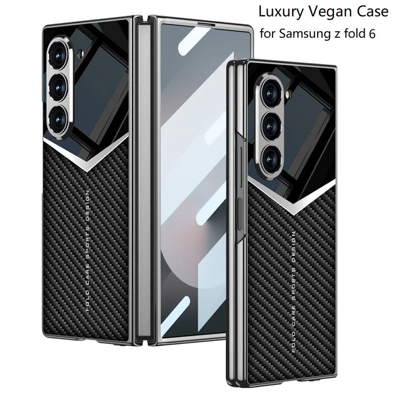 Luxury Leather Case for Samsung Z Fold 6 with Tempered Glass
