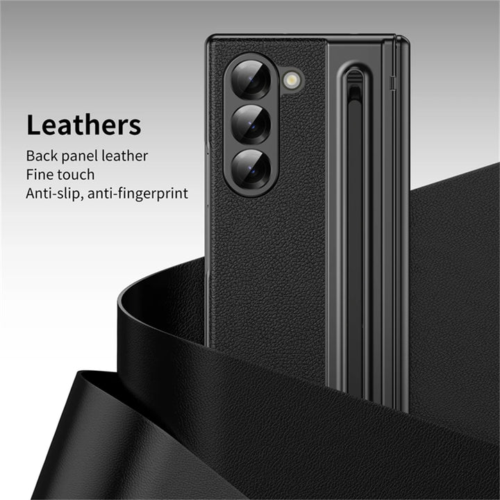 Galaxy Z Fold 6/5/4/3 Leather Hinge Case with S Pen Slot