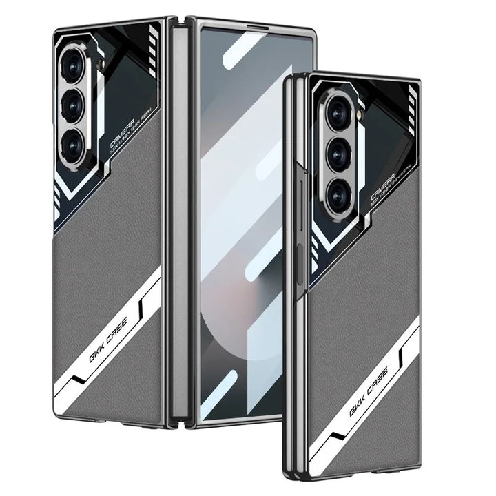 Luxury Leather Case for Samsung Z Fold 6 with Tempered Glass
