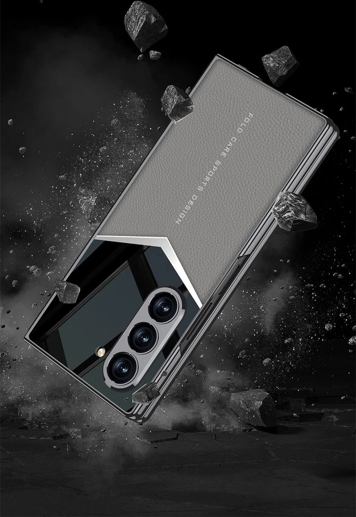 Luxury Leather Case for Samsung Z Fold 6 with Tempered Glass