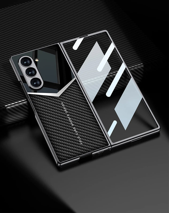 Luxury Leather Case for Samsung Z Fold 6 with Tempered Glass