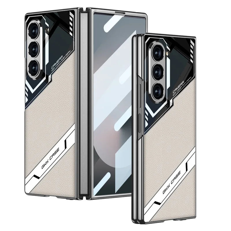 Luxury Leather Case for Samsung Z Fold 6 with Tempered Glass