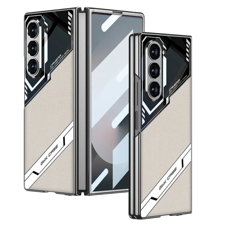 Luxury Leather Case for Samsung Z Fold 6 with Tempered Glass