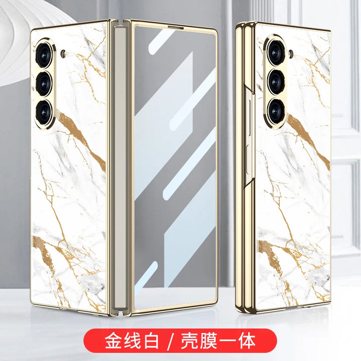 Luxury Plated Tempered Glass Case with Hard Frame for Samsung Galaxy Z Fold 6/5